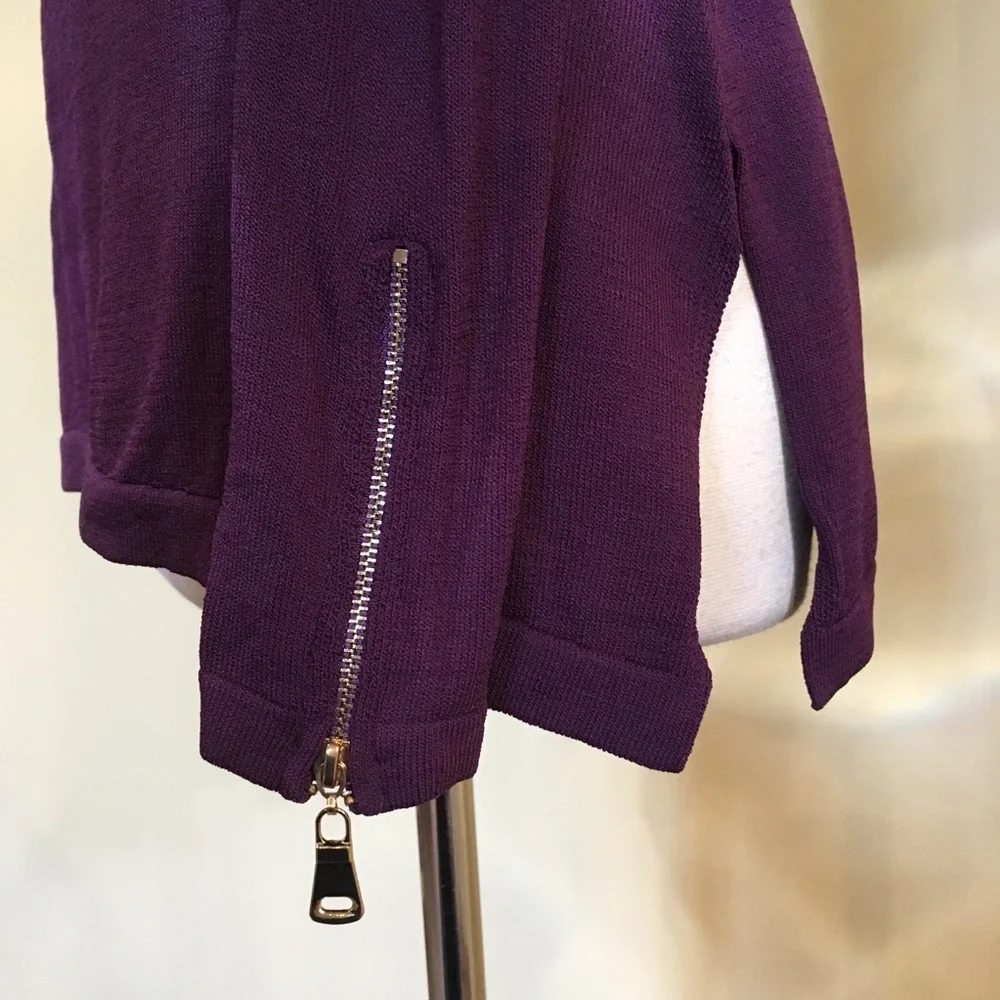 Zippered Cuff Split Sides Long Sweater Top Plum - Picture 6 of 7